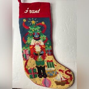 Lillian Vernon Needlepoint Wool Christmas Stocking Nutcracker Monogram "Grant"